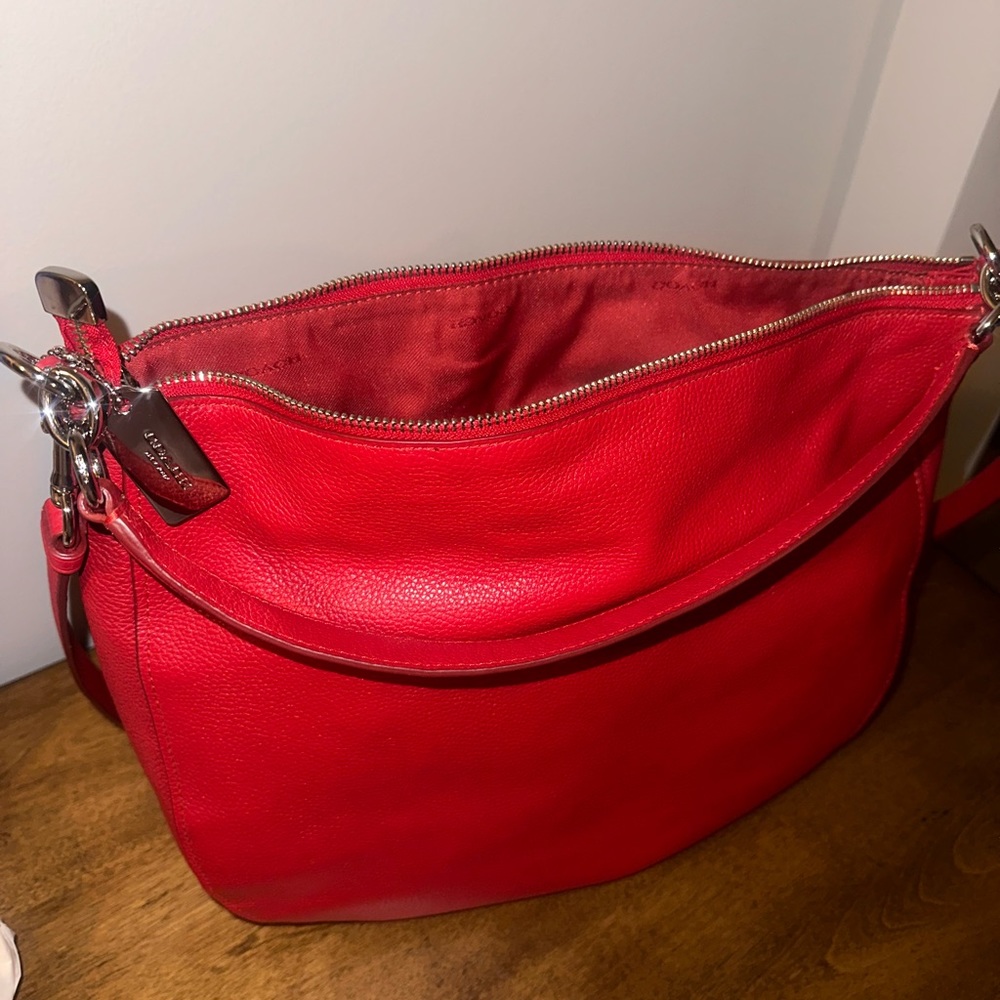 Coach Pebble Leather Turnlock Hobo Crossbody Bag- RED - Picture 11 of 16